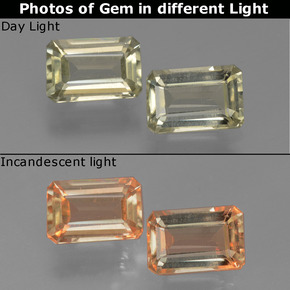 캐럿 천연 그린/핑크 컬러체인지 디아스포어 보석, 에메랄드 컷, 6.9×4.5 mm, VS