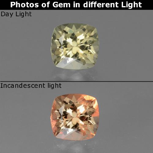 0.94캐럿 천연 옐로우 베이지 색상 변화 디아스포어, 쿠션 컷, VS
