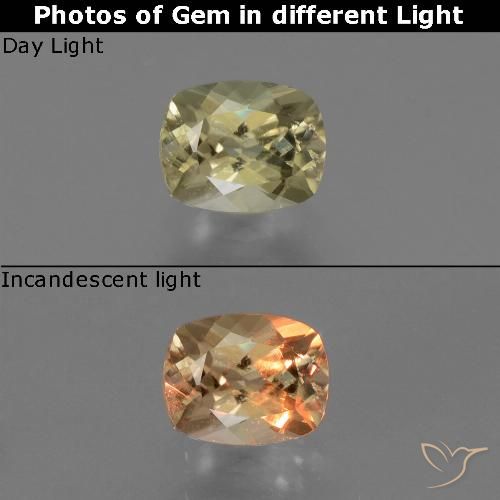 0.76ct 자연스러운 옅은 노랑 색상 변화 디아스포어, 방석, VS