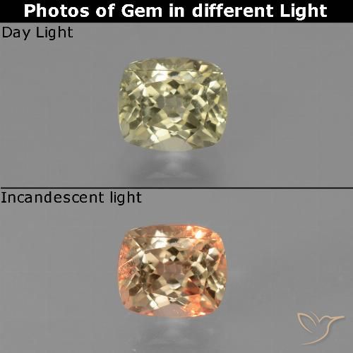 0.85ct 자연스러운 옐로우 베이지 색상 변화 디아스포어, 방석, VS