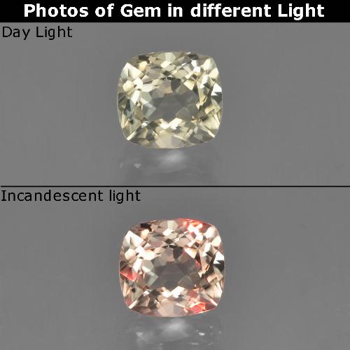 0.77캐럿 천연 매우 밝은 황금색 색상 변화 디아스포어, 쿠션 컷, VVS