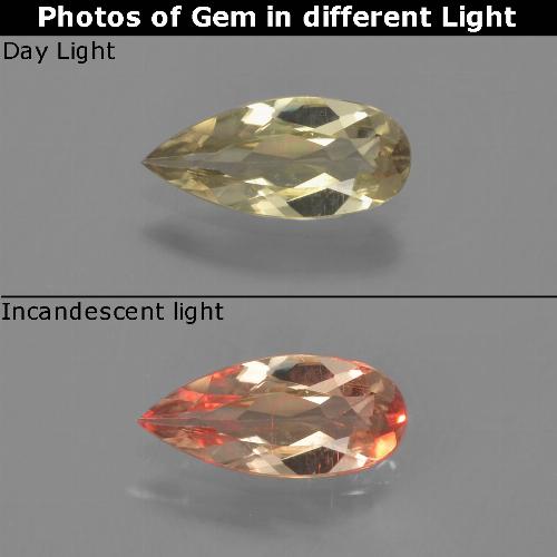 0.61캐럿 천연 따뜻한 노란색 컬러체인지 디아스포어, 배 모양, 8.9×4.1 mm, VVS-VS