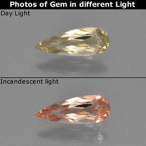 0.58캐럿 천연 따뜻한 노란색 색상 변화 디아스포어, 배 모양, VVS-VS