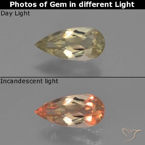 0.74ct 자연스러운 따뜻한 노란색 색상 변화 디아스포어, 배 모양, VS