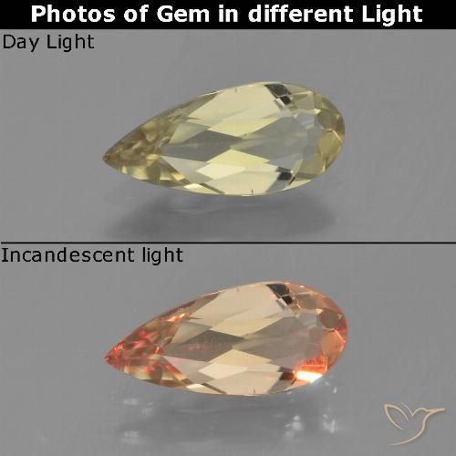 0.80ct 자연스러운 흙빛 노란색 색상 변화 디아스포어, 배 모양, VVS-VS