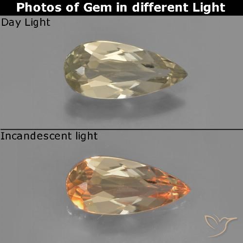 1.09ct 자연스러운 매우 밝은 황금색 색상 변화 디아스포어, 배 모양, VVS-VS