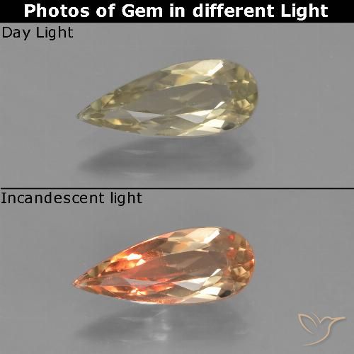 1.14ct 자연스러운 따뜻한 노란색 색상 변화 디아스포어, 배 모양, VS