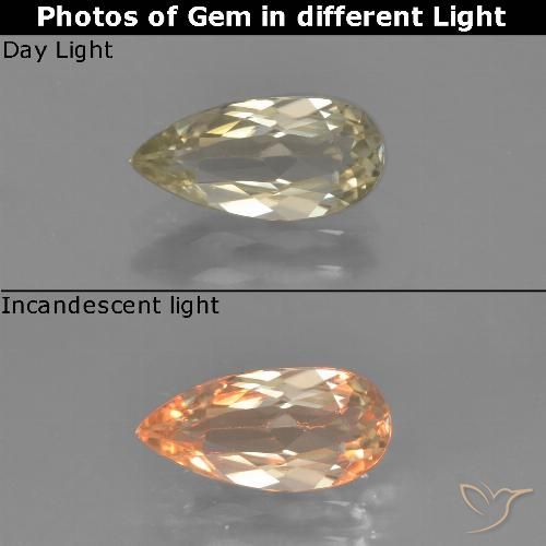 1.22ct 자연스러운 흙빛 노란색 색상 변화 디아스포어, 배 모양, VVS-VS