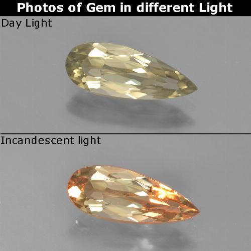 1.30캐럿 천연 따뜻한 노란색 컬러체인지 디아스포어, 배 모양, 11.8×4.5 mm, VVS-VS