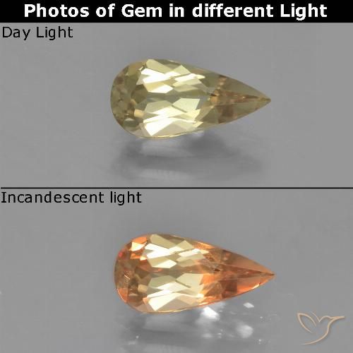 1.08ct 자연스러운 따뜻한 노란색 색상 변화 디아스포어, 배 모양, VVS-VS