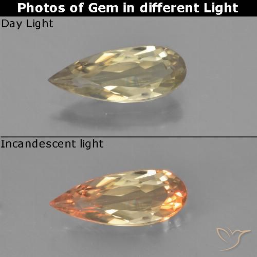 1.40ct 자연스러운 흙빛 노란색 색상 변화 디아스포어, 배 모양, VVS-VS