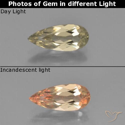 1.15ct 자연스러운 따뜻한 노란색 색상 변화 디아스포어, 배 모양, VVS-VS