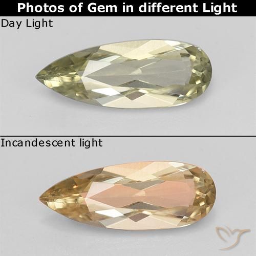 1.21ct 자연스러운 매우 밝은 노란색 색상 변화 디아스포어, 배 모양, VVS-VS