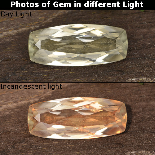 1.17캐럿 천연 연노랑 색상 변화 디아스포어, 쿠션 컷, VVS