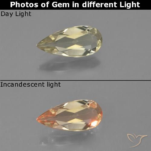 0.79ct 자연스러운 매우 밝은 황금색 색상 변화 디아스포어, 배 모양, VVS-VS