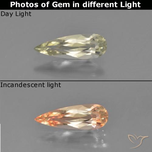 0.83ct 자연스러운 옐로우 베이지 색상 변화 디아스포어, 배 모양, VVS-VS