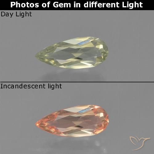 0.63ct 자연스러운 갈황색 색상 변화 디아스포어, 배 모양, VVS-VS