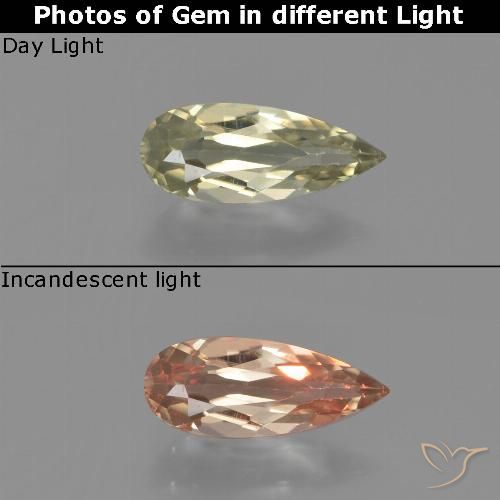 0.77ct 자연스러운 연노랑 색상 변화 디아스포어, 배 모양, VVS-VS
