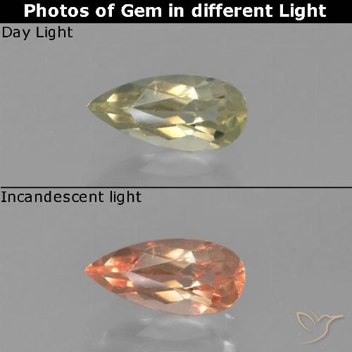 0.76ct 자연스러운 옐로우 베이지 색상 변화 디아스포어, 배 모양, VVS-VS