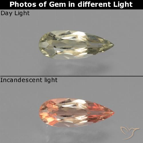 0.69ct 자연스러운 매우 밝은 노란색 색상 변화 디아스포어, 배 모양, VVS-VS