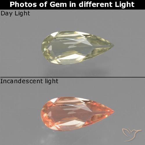 0.63ct 자연스러운 옐로우 베이지 색상 변화 디아스포어, 배 모양, VVS-VS