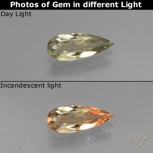 0.97ct 자연스러운 옅은 노랑 색상 변화 디아스포어, 배 모양, VVS-VS