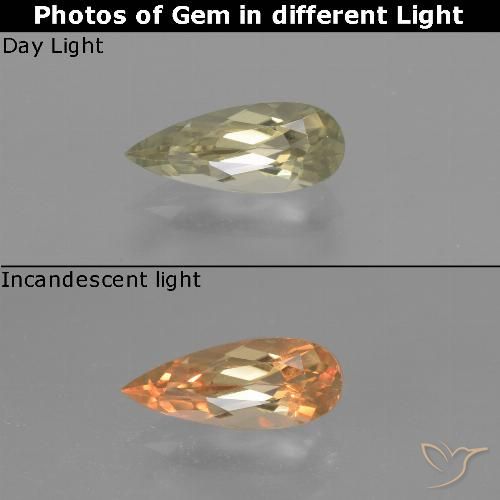 1.35ct 자연스러운 연노랑 색상 변화 디아스포어, 배 모양, VVS-VS