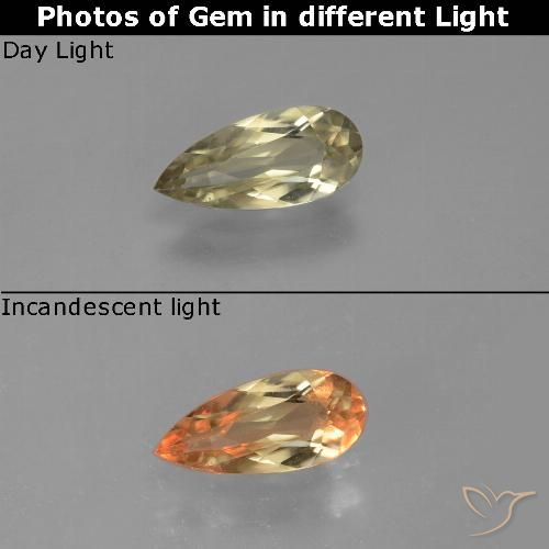 0.90ct 자연스러운 그윽한 노란색 색상 변화 디아스포어, 배 모양, VVS-VS