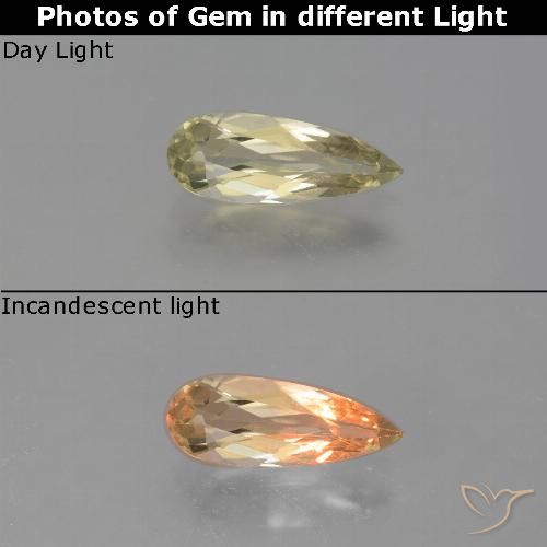 1.00ct 자연스러운 옅은 노랑 색상 변화 디아스포어, 배 모양, VS