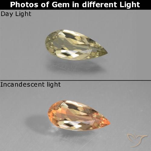0.99캐럿 천연 옅은 노랑 색상 변화 디아스포어, 배 모양, VS