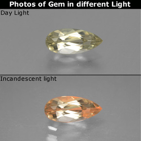1.19캐럿 천연 옅은 노랑 컬러체인지 디아스포어, 배 모양, 10.3×4.7 mm, VVS-VS