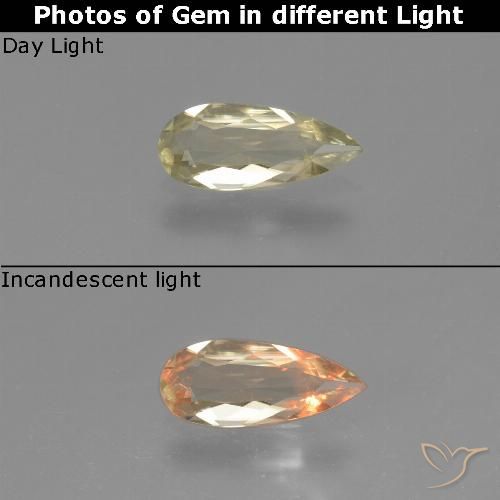0.77ct 자연스러운 옅은 노랑 색상 변화 디아스포어, 배 모양, VS