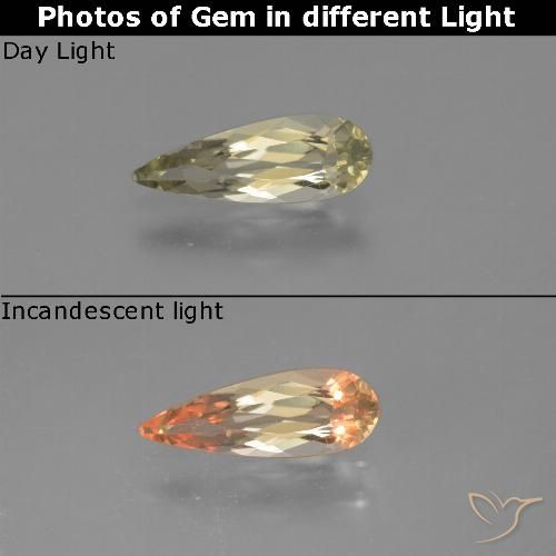 0.83ct 자연스러운 옅은 노랑 색상 변화 디아스포어, 배 모양, VVS-VS