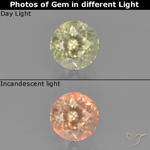 0.58ct 자연스러운 연노랑 색상 변화 디아스포어, 둥근, VS-SI