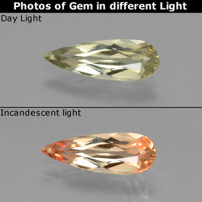 1.37캐럿 천연 그린에서 핑크 컬러체인지 디아스포어, 배 모양, 13.2×4.6 mm, VVS