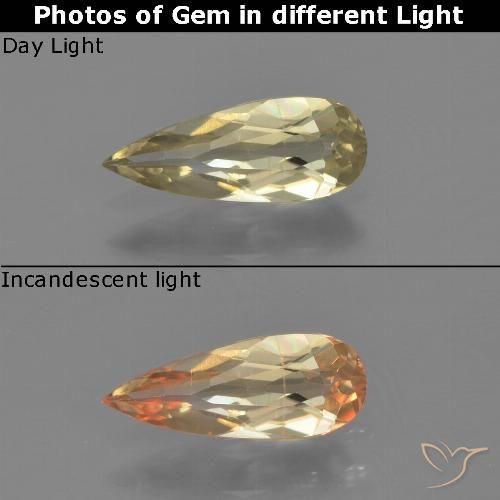 0.66ct 자연스러운 연노랑 색상 변화 디아스포어, 배 모양, VVS-VS