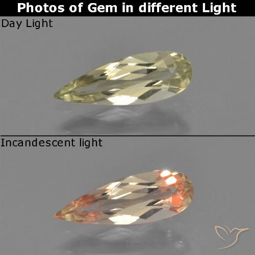0.68ct 자연스러운 옅은 노랑 색상 변화 디아스포어, 배 모양, VVS-VS