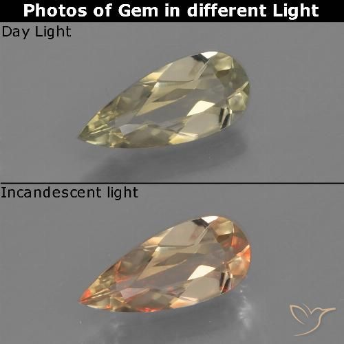 0.69ct 자연스러운 연노랑 색상 변화 디아스포어, 배 모양, VVS-VS