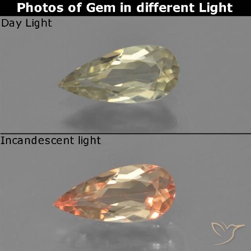 0.71ct 자연스러운 옅은 노랑 색상 변화 디아스포어, 배 모양, VVS-VS