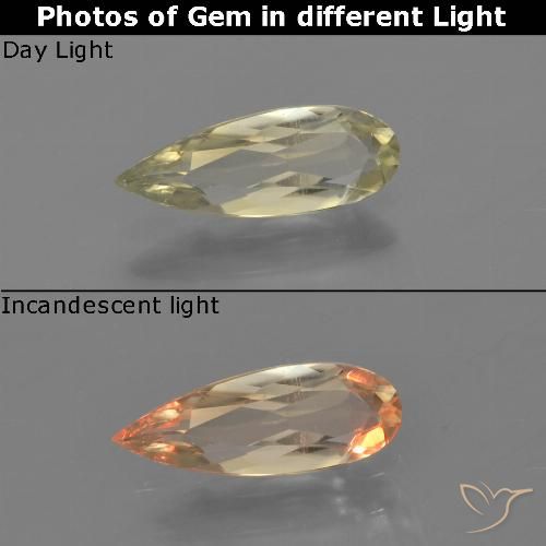 0.80ct 자연스러운 옅은 노랑 색상 변화 디아스포어, 배 모양, VVS-VS