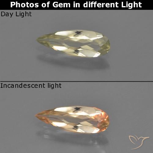 0.69ct 자연스러운 연노랑 색상 변화 디아스포어, 배 모양, VVS-VS