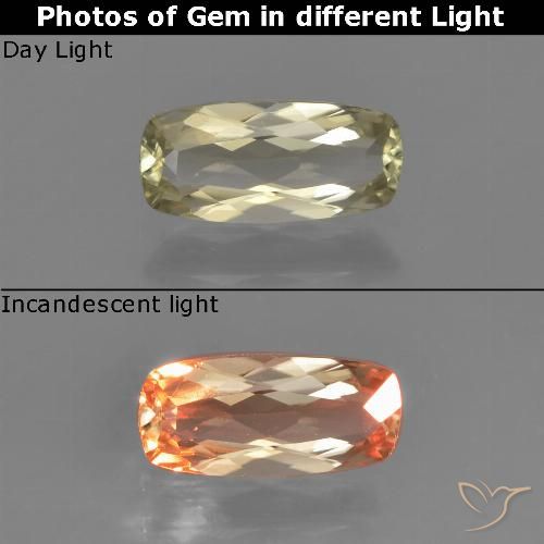 0.85ct 자연스러운 옐로우 베이지 색상 변화 디아스포어, 방석, VVS-VS