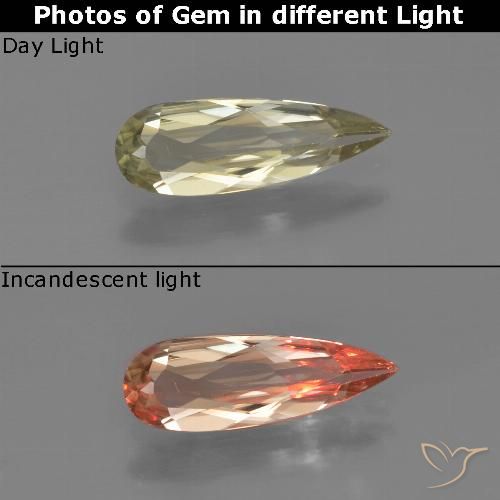 0.99ct 자연스러운 매우 밝은 노란색 색상 변화 디아스포어, 배 모양, VVS-VS