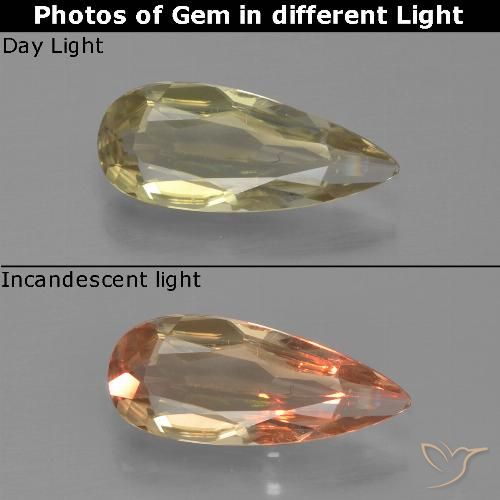 0.91ct 자연스러운 매우 밝은 노란색 색상 변화 디아스포어, 배 모양, VVS-VS
