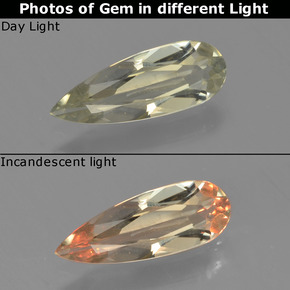 0.87캐럿 천연 연노랑 색상 변화 디아스포어, 배 모양, VVS-VS