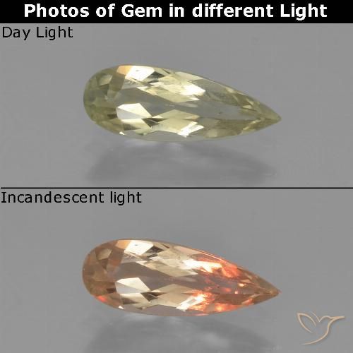 0.72ct 자연스러운 매우 밝은 노란색 색상 변화 디아스포어, 배 모양, VS