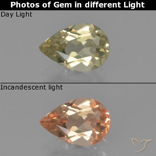0.75ct 자연스러운 옅은 노랑 색상 변화 디아스포어, 배 모양, VS