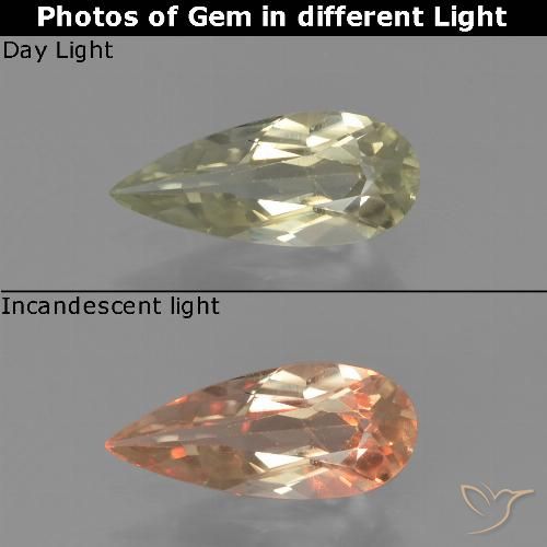 0.79ct 자연스러운 연노랑 색상 변화 디아스포어, 배 모양, VS