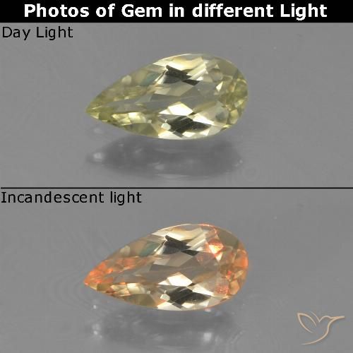 0.69ct 자연스러운 옅은 노랑 색상 변화 디아스포어, 배 모양, VVS