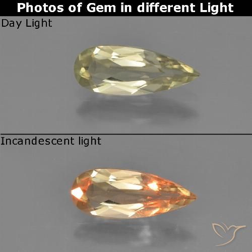 1.05ct 자연스러운 연노랑 색상 변화 디아스포어, 배 모양, VVS-VS